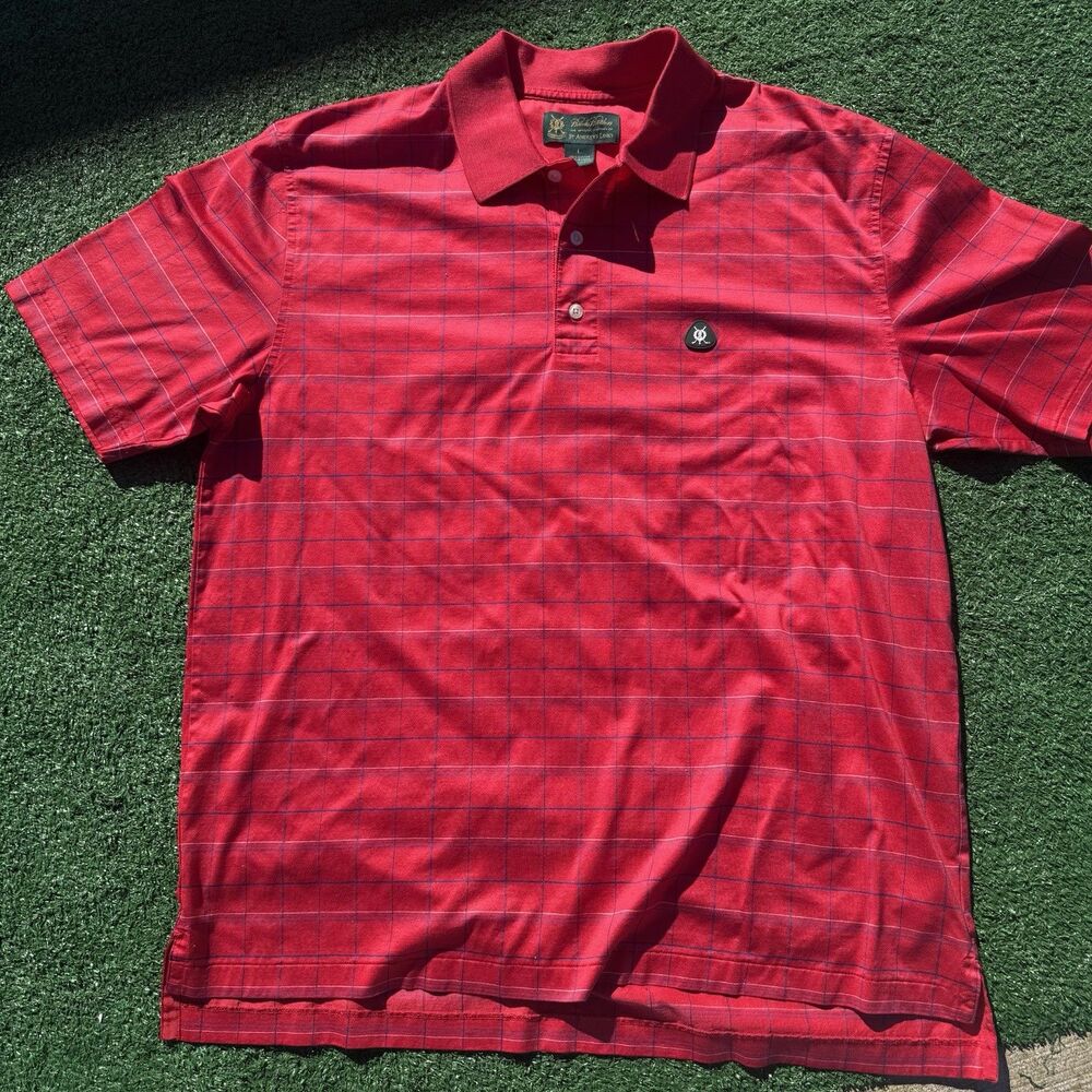 Brooks Brothers St Andrews Links Polo Shirt Mens L Red Check Golf Cotton